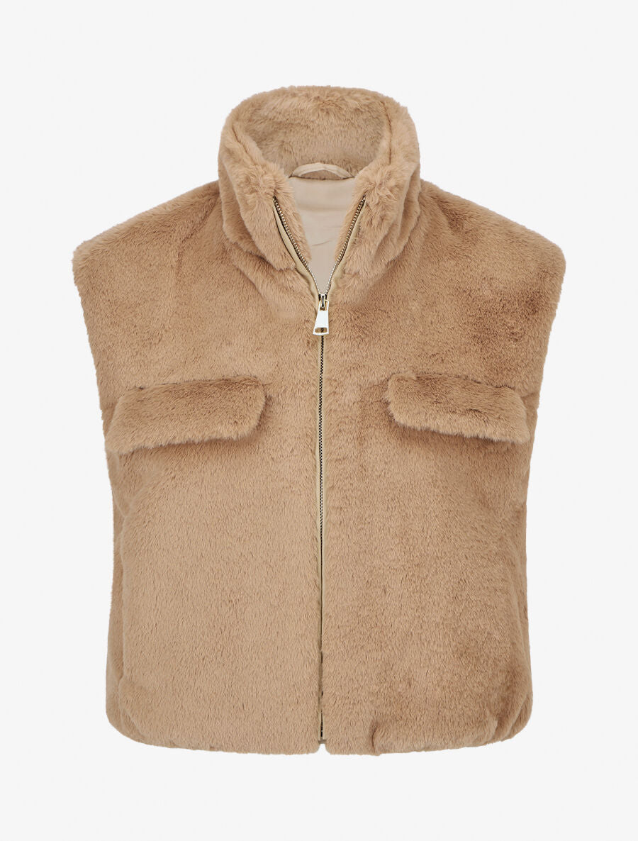 Veste sans manches en fausse fourrure - Taupe - 1