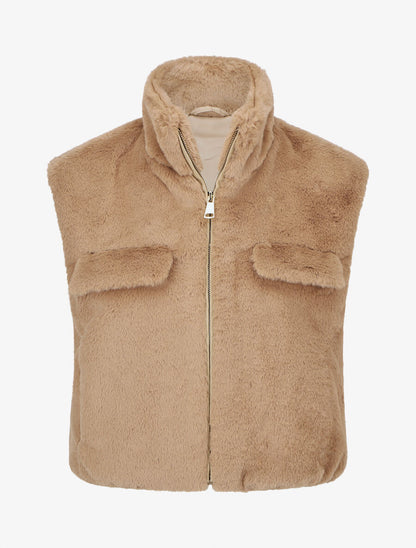 Veste sans manches en fausse fourrure - Taupe - 1