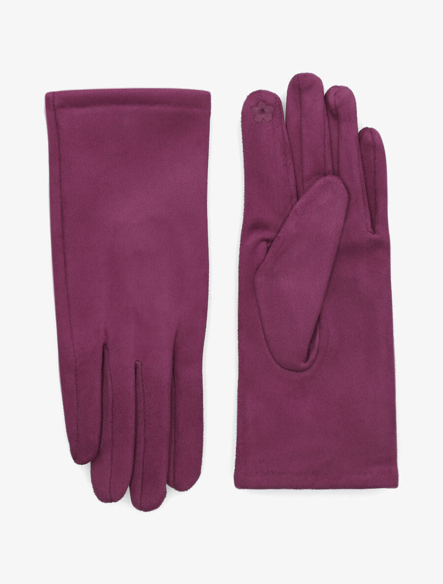 Gants unis en suédine - Prune - 1