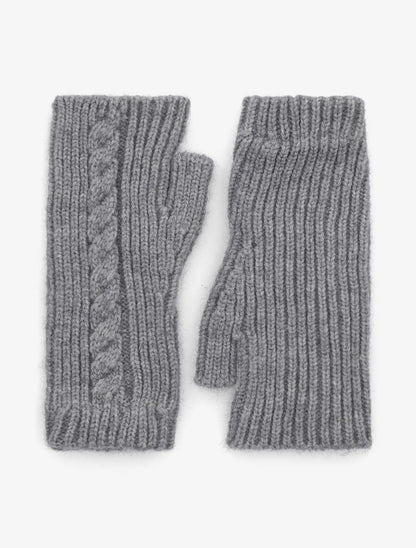 Mitaines unies en maille tressée - Gris - 1
