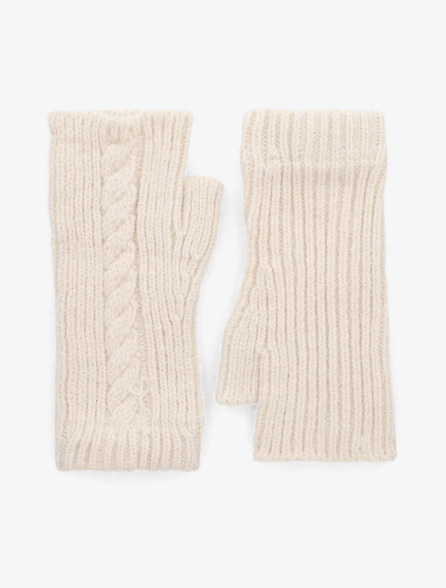 Mitaines unies en maille tressée - Beige - 1