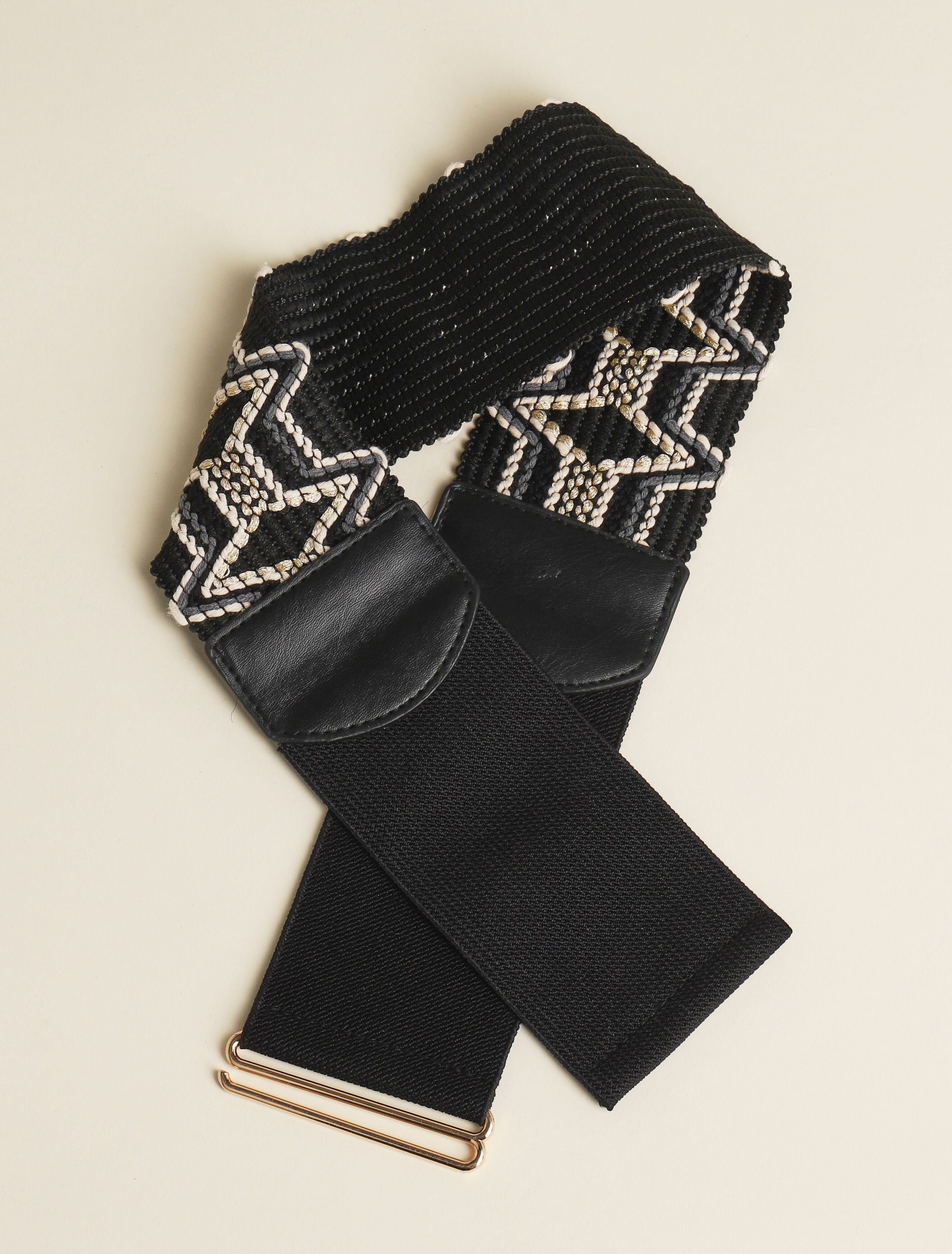 Ceinture stretch à motifs aztèques - Noir - 2