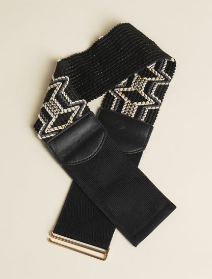 Ceinture stretch à motifs aztèques - Noir - 2