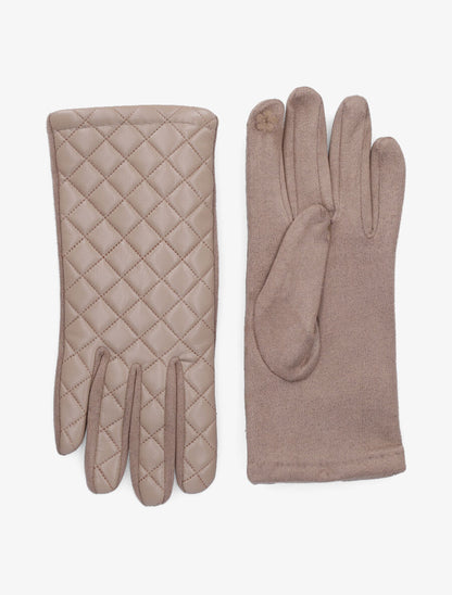 Gants en simili à motifs quadrillé - Taupe - 2