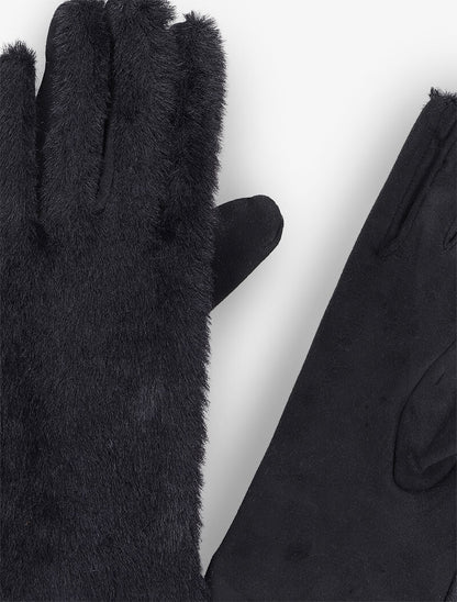 Gants en suédine et fausse fourrure - Noir - 2