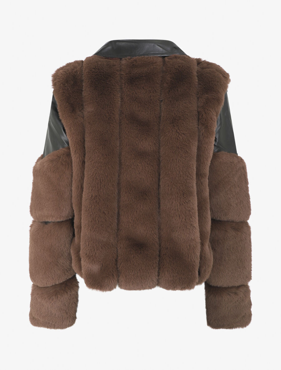 Perfecto en simili et fourrure synthétique - Marron - 2
