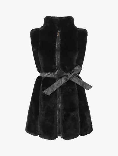 Veste longue ceinturée et zippée - Noir - 1
