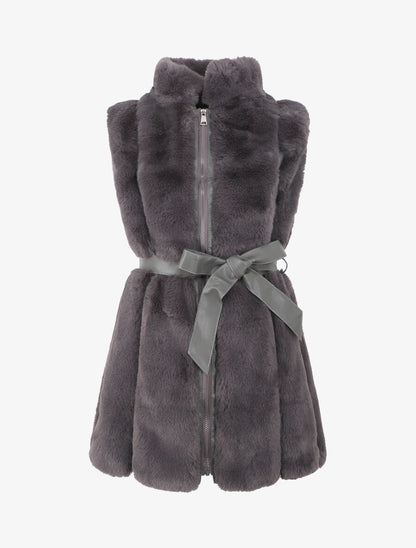 Veste longue ceinturée et zippée - Gris - 1
