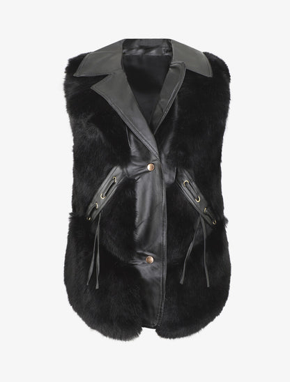 Veste bi-matière boutonnée - Noir - 1