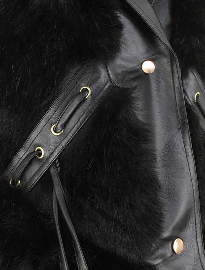 Veste bi-matière boutonnée - Noir - 3