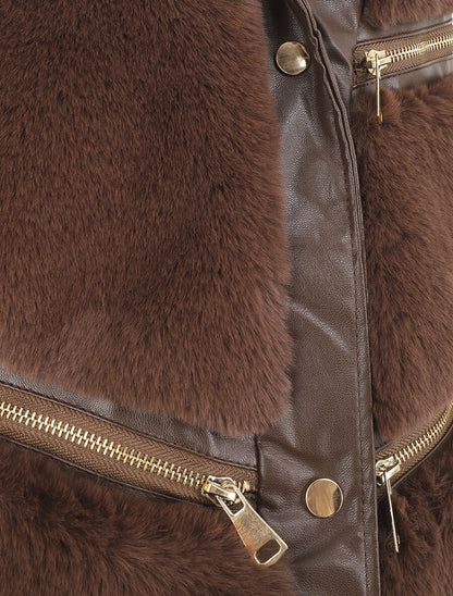 Veste sans manches à zips décoratifs - Marron - 3