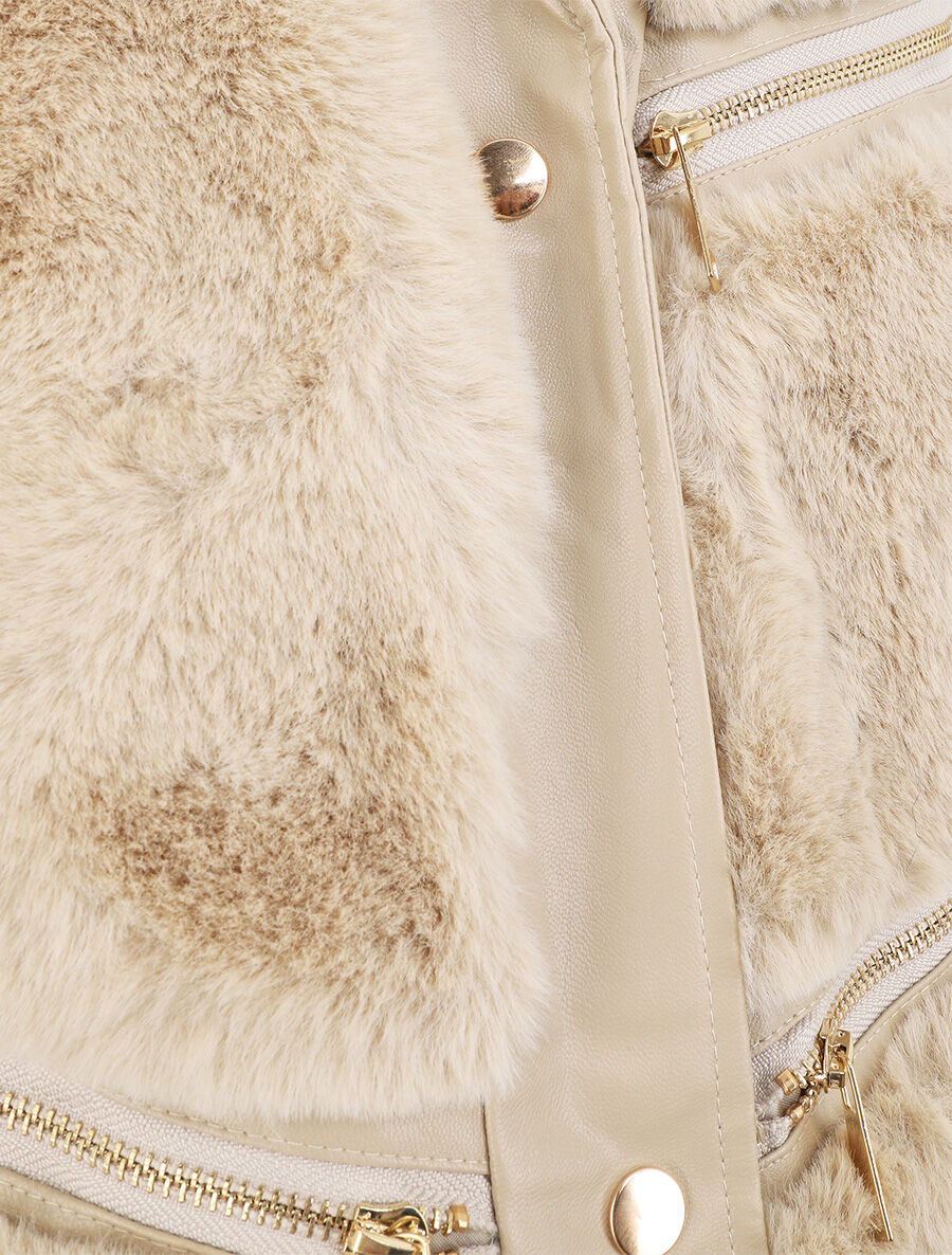Veste sans manches à zips décoratifs - Beige - 3
