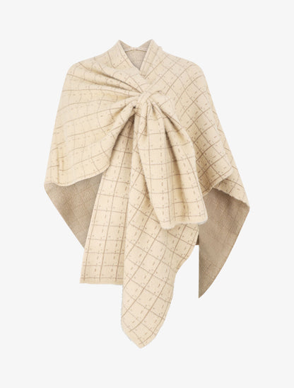 Châle à carreaux en laine mélangée - Beige - 1