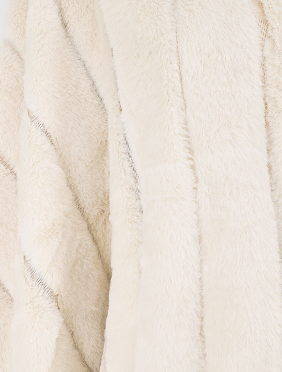 Châle en fourrure synthétique à pompons - Beige - 3