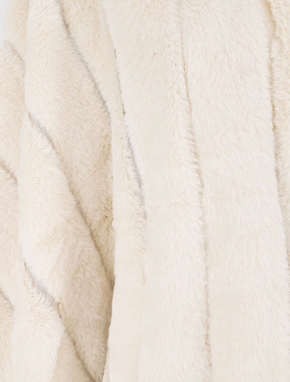 Châle en fourrure synthétique à pompons - Beige - 3