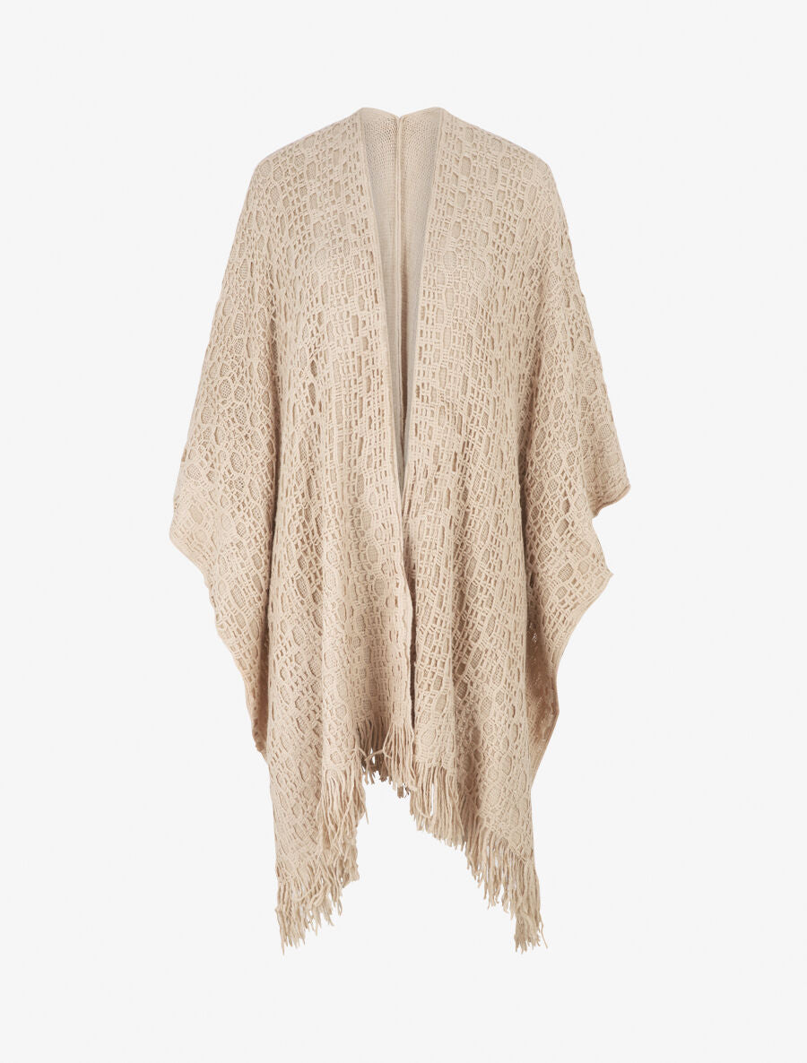 Châle en maille fantaisie à franges - Taupe - 4