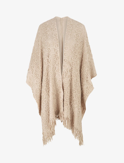 Châle en maille fantaisie à franges - Taupe - 4