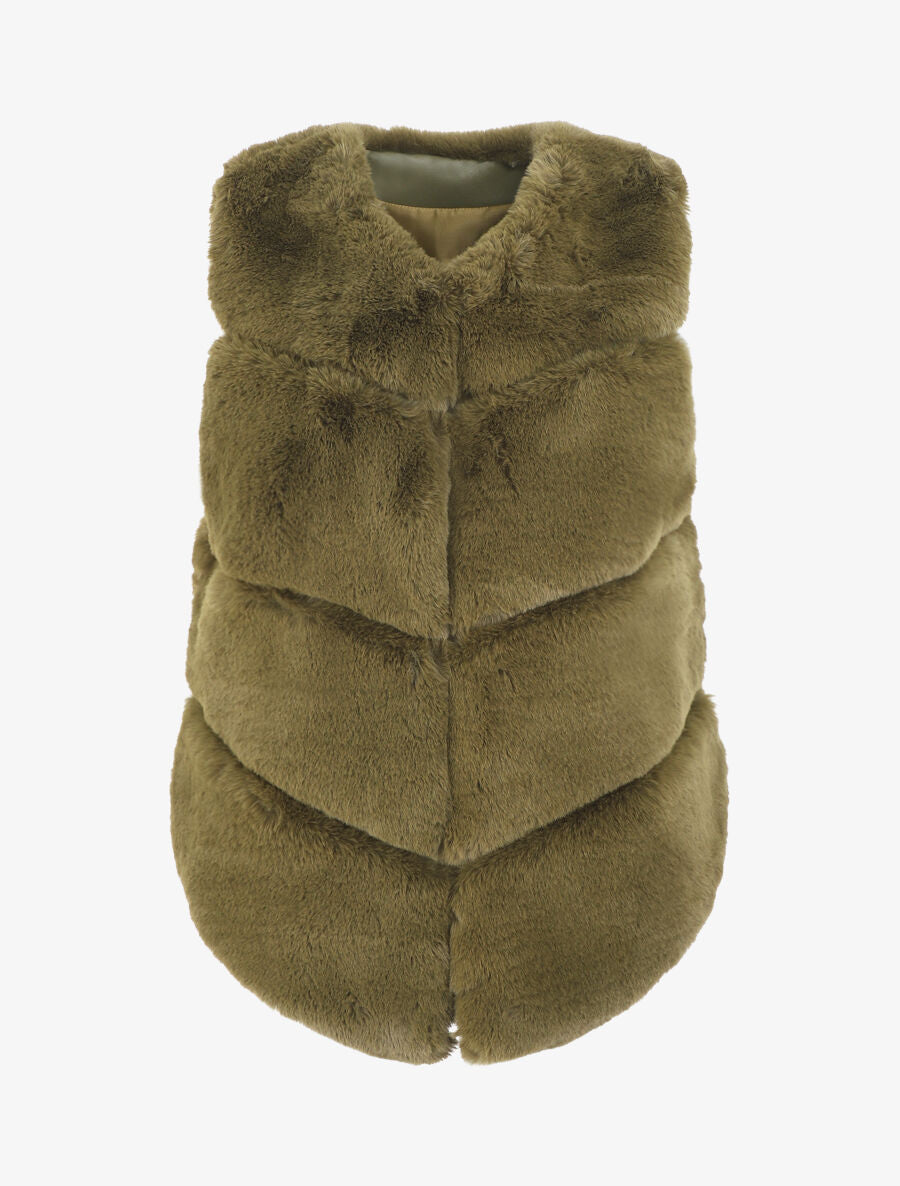 Veste sans manches en fausse fourrure - Kaki - 1