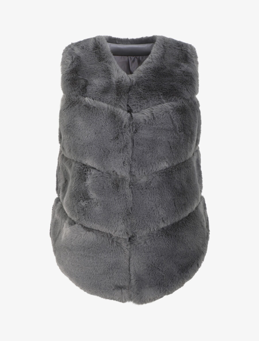 Veste sans manches en fausse fourrure - Gris - 1