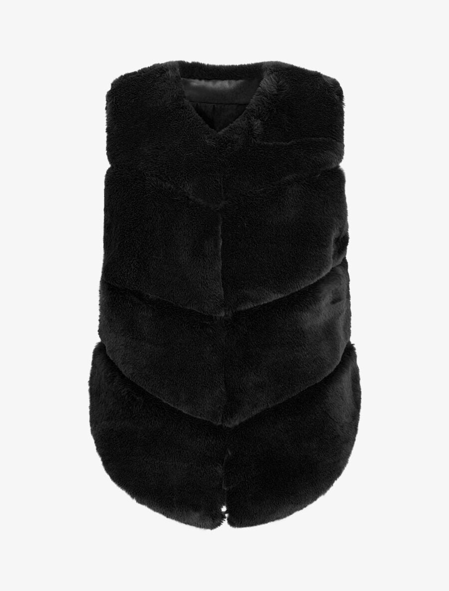 Veste sans manches en fausse fourrure - Noir - 1