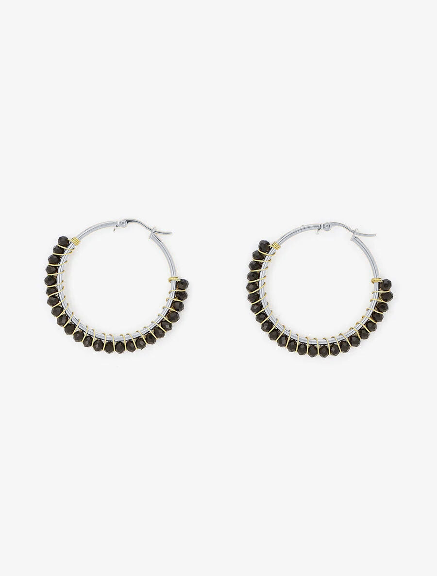Créoles à perles - Argent/noir - 2