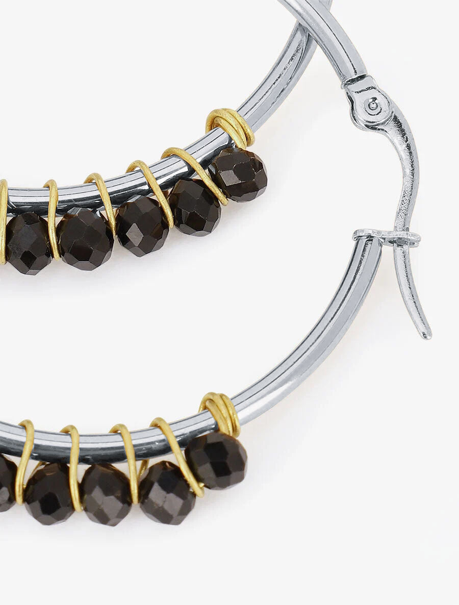 Créoles à perles - Argent/noir - 3