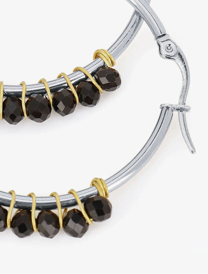 Créoles à perles - Argent/noir - 3