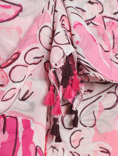 Foulard à imprimé grandes feuilles - Rose - 3