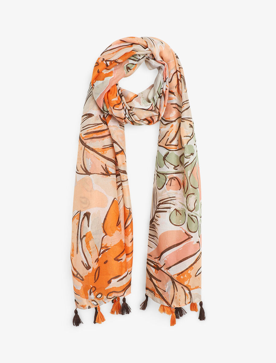 Foulard à imprimé grandes feuilles - Beige - 1