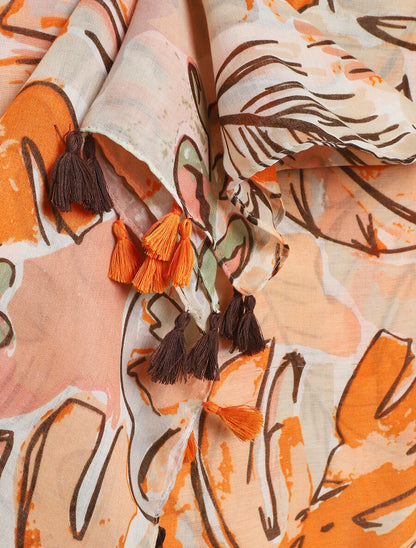 Foulard à imprimé grandes feuilles - Beige - 3