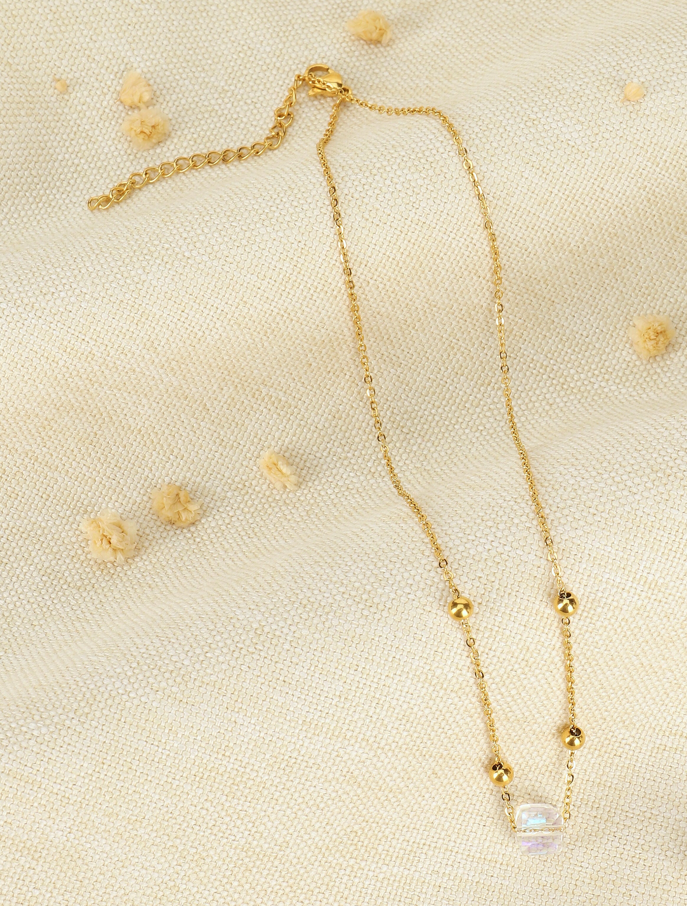 Collier à billes et zircon blanc - Or - 1
