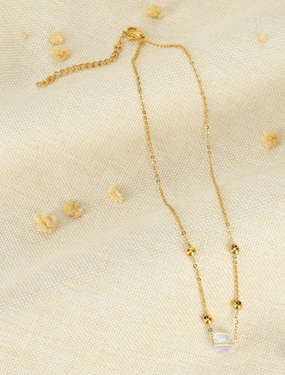 Collier à billes et zircon blanc - Or - 1