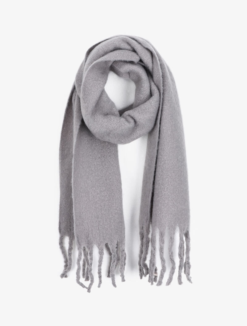 Echarpe longue et duveteuse à franges - Gris clair - 1