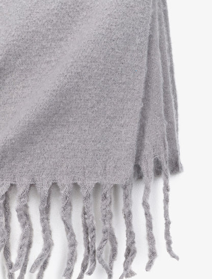 Echarpe longue et duveteuse à franges - Gris clair - 3