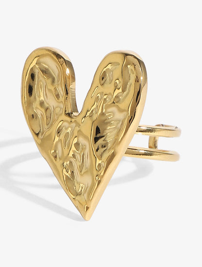 Bague ajustable motif coeur martelé - Or - 3