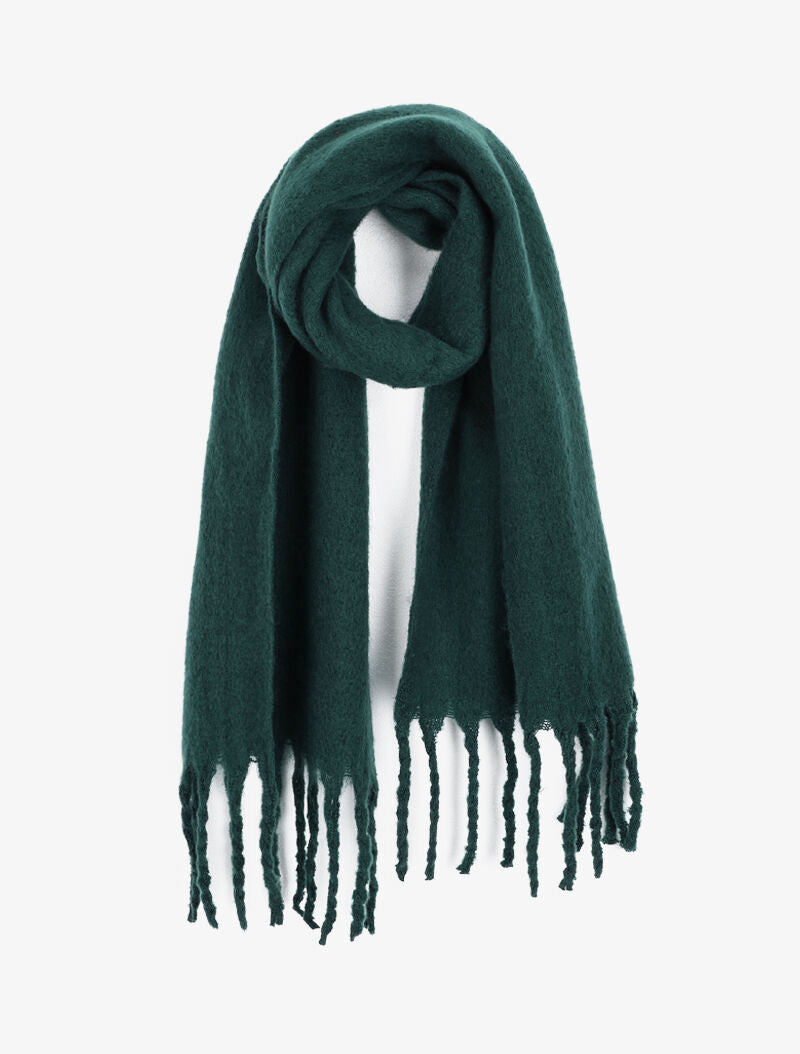Echarpe longue et duveteuse à franges - Vert foncé - 1