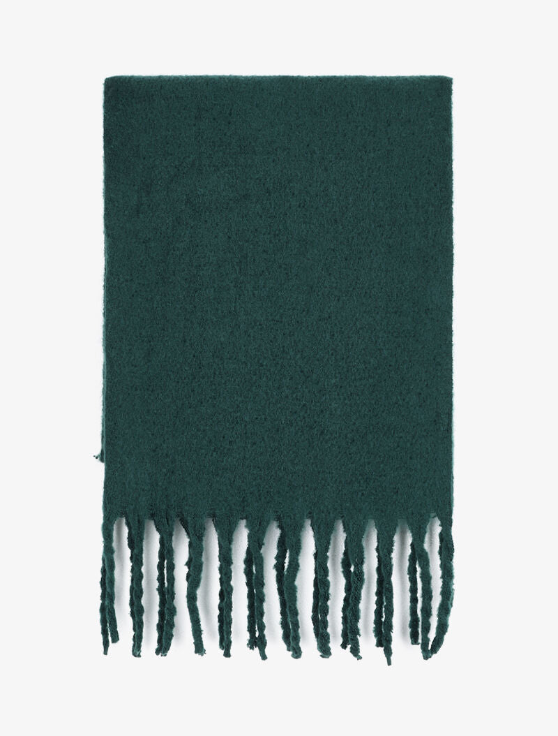 Echarpe longue et duveteuse à franges - Vert foncé - 2