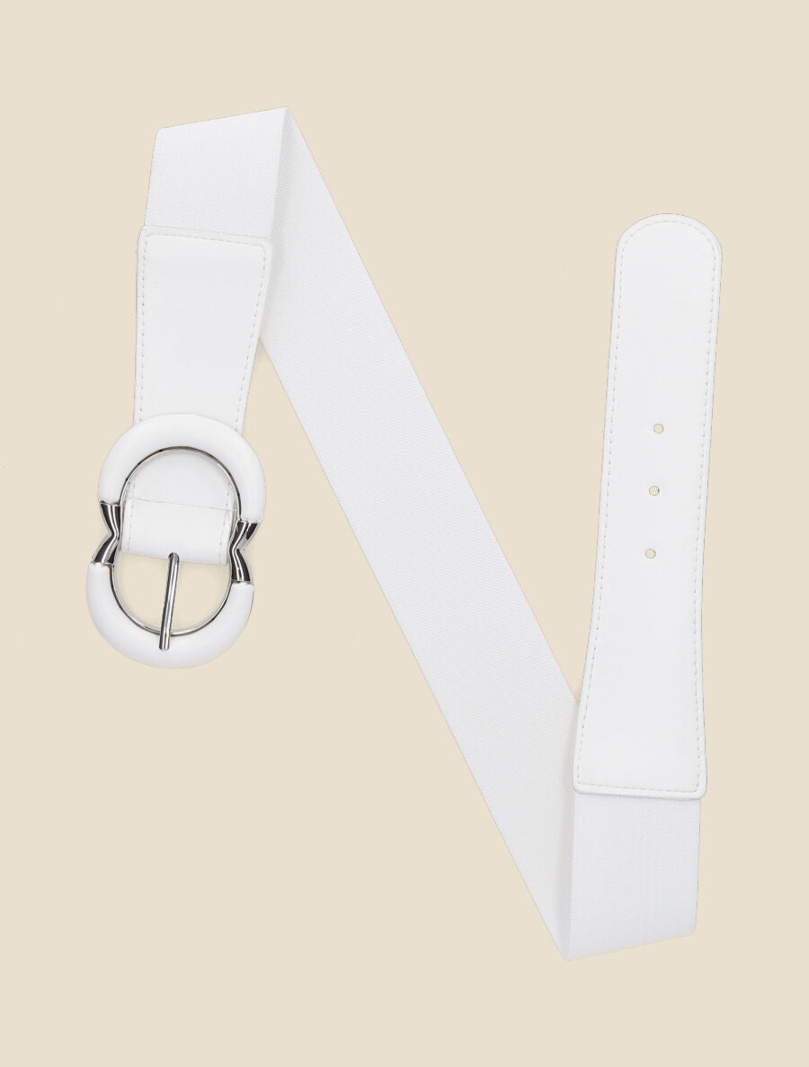 Ceinture élastiquée unie à boucle stylisée - Blanc - 1