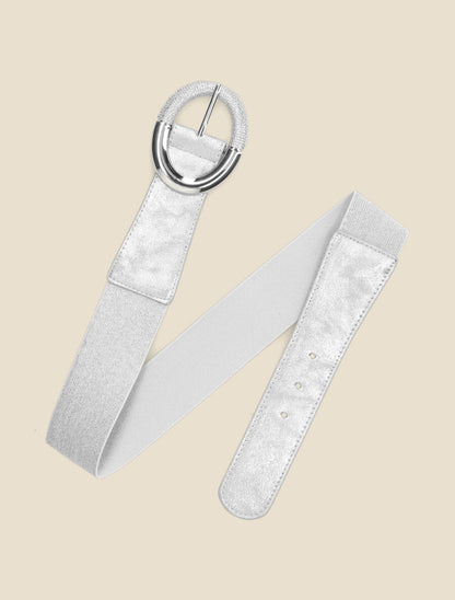 Ceinture élastiquée unie à boucle irisée - Argent - 2