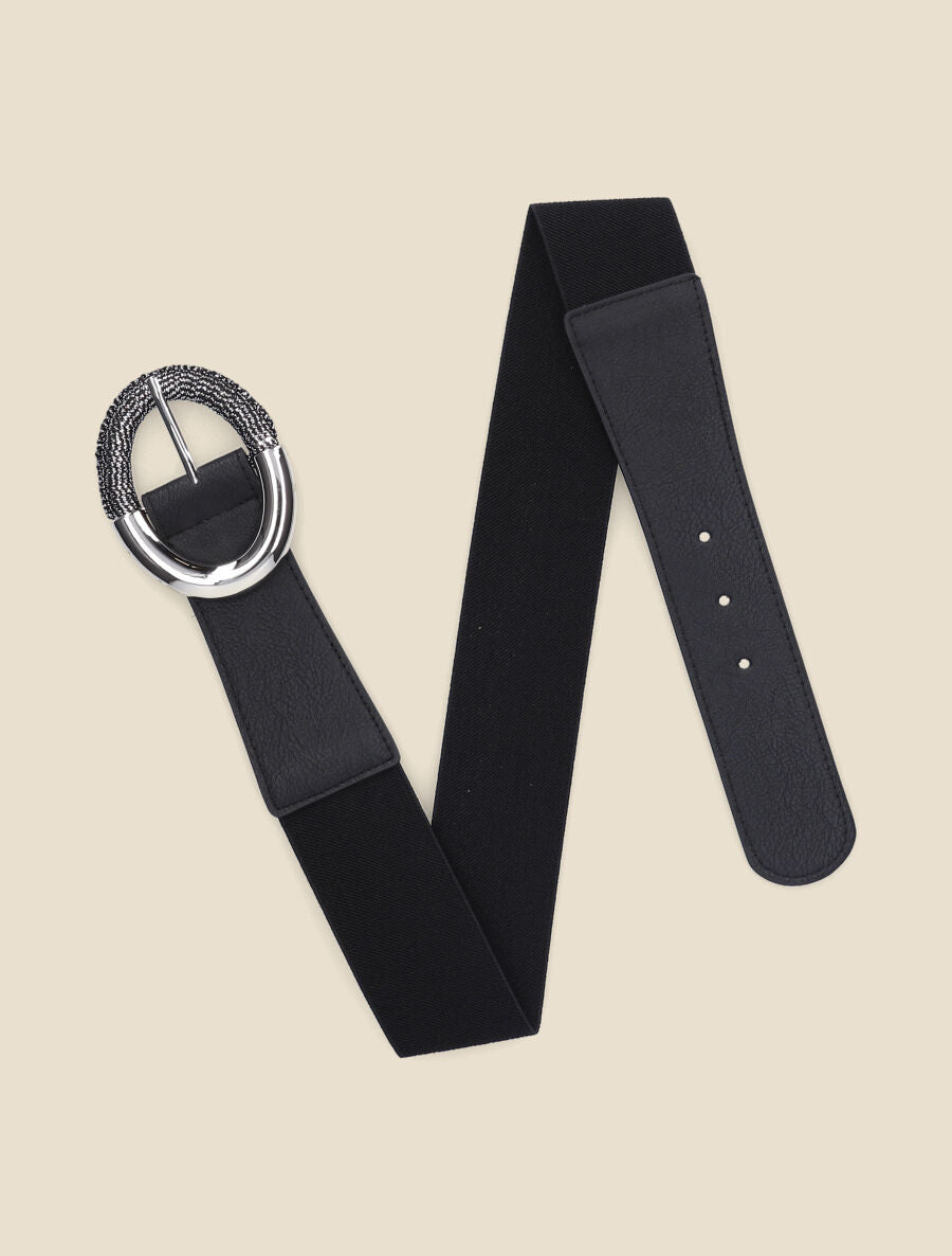 Ceinture élastiquée unie à boucle irisée - Noir - 1