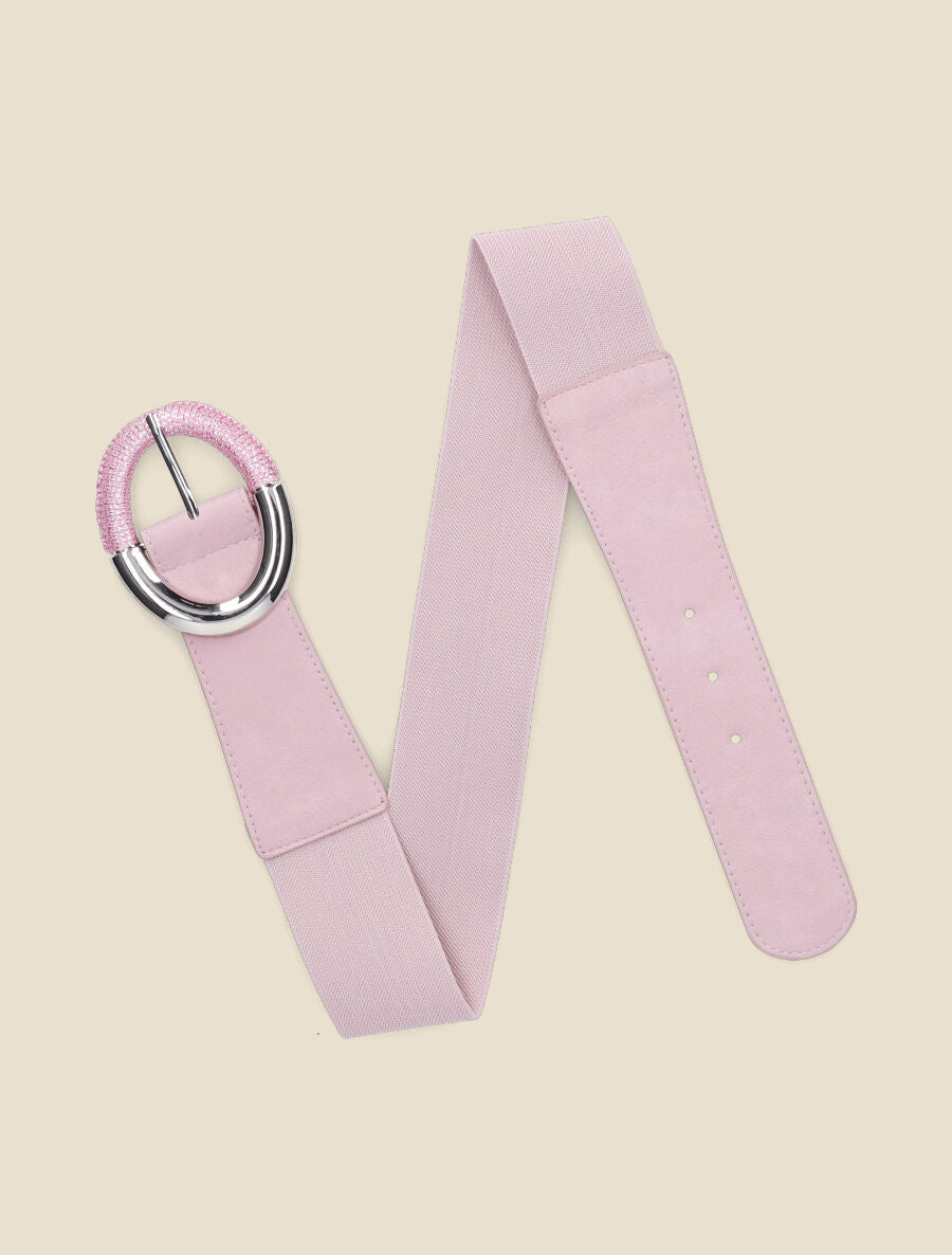 Ceinture élastiquée unie à boucle irisée - Rose - 1