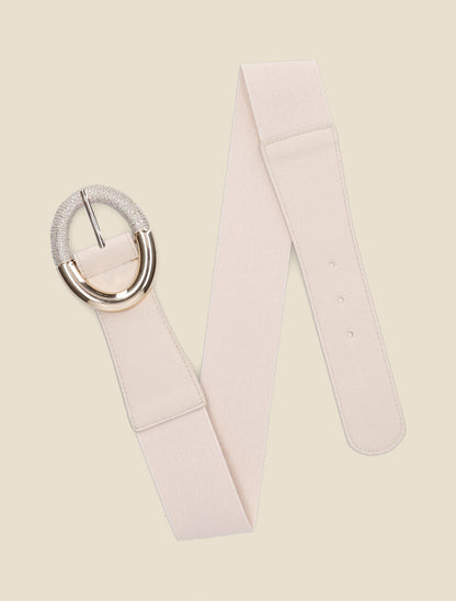 Ceinture élastiquée unie à boucle irisée - Beige - 1