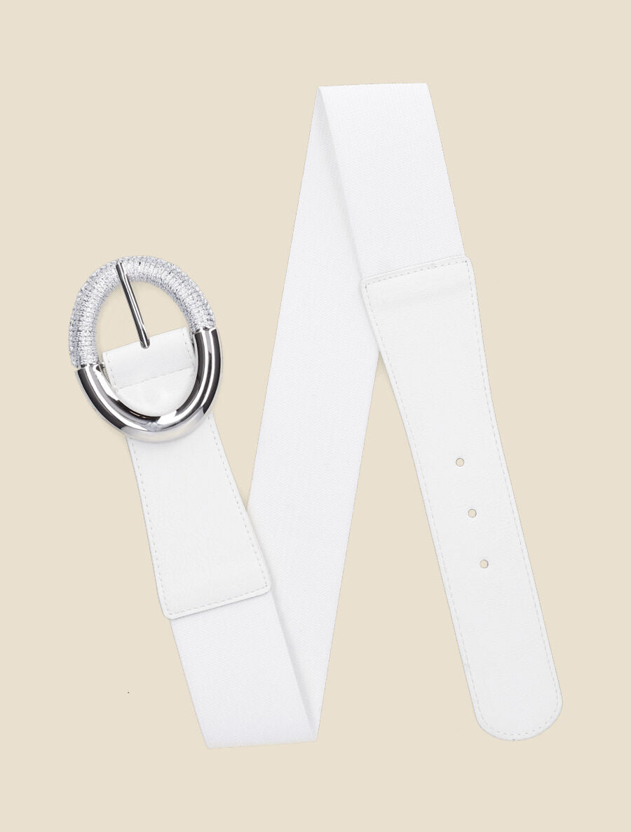 Ceinture élastiquée unie à boucle irisée - Blanc - 2