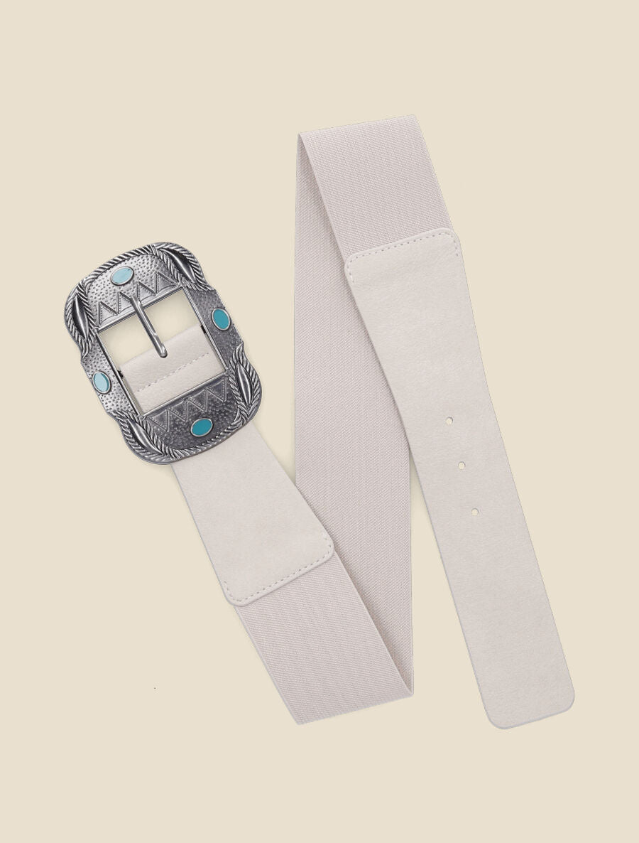 Ceinture à boucle carrée gravée - Beige - 2