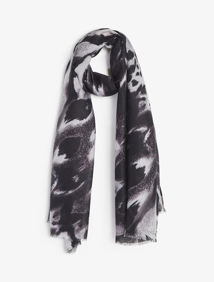 Foulard à bords éffilochés imprimé animal - Noir - 1