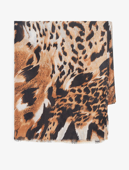 Foulard à bords éffilochés imprimé animal - Camel - 2