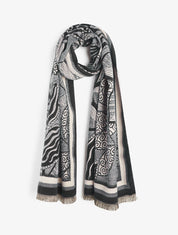 Foulard épais à imprimé plantes tropicales - Noir - 1