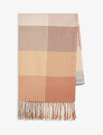 Foulard irisé imprimé carreaux - Camel - 2