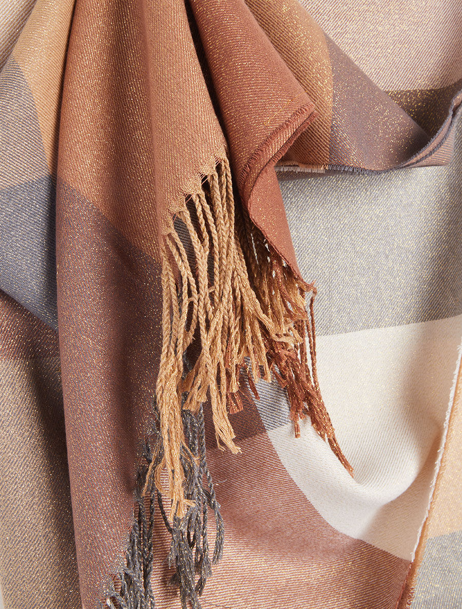 Foulard irisé imprimé carreaux - Camel - 3