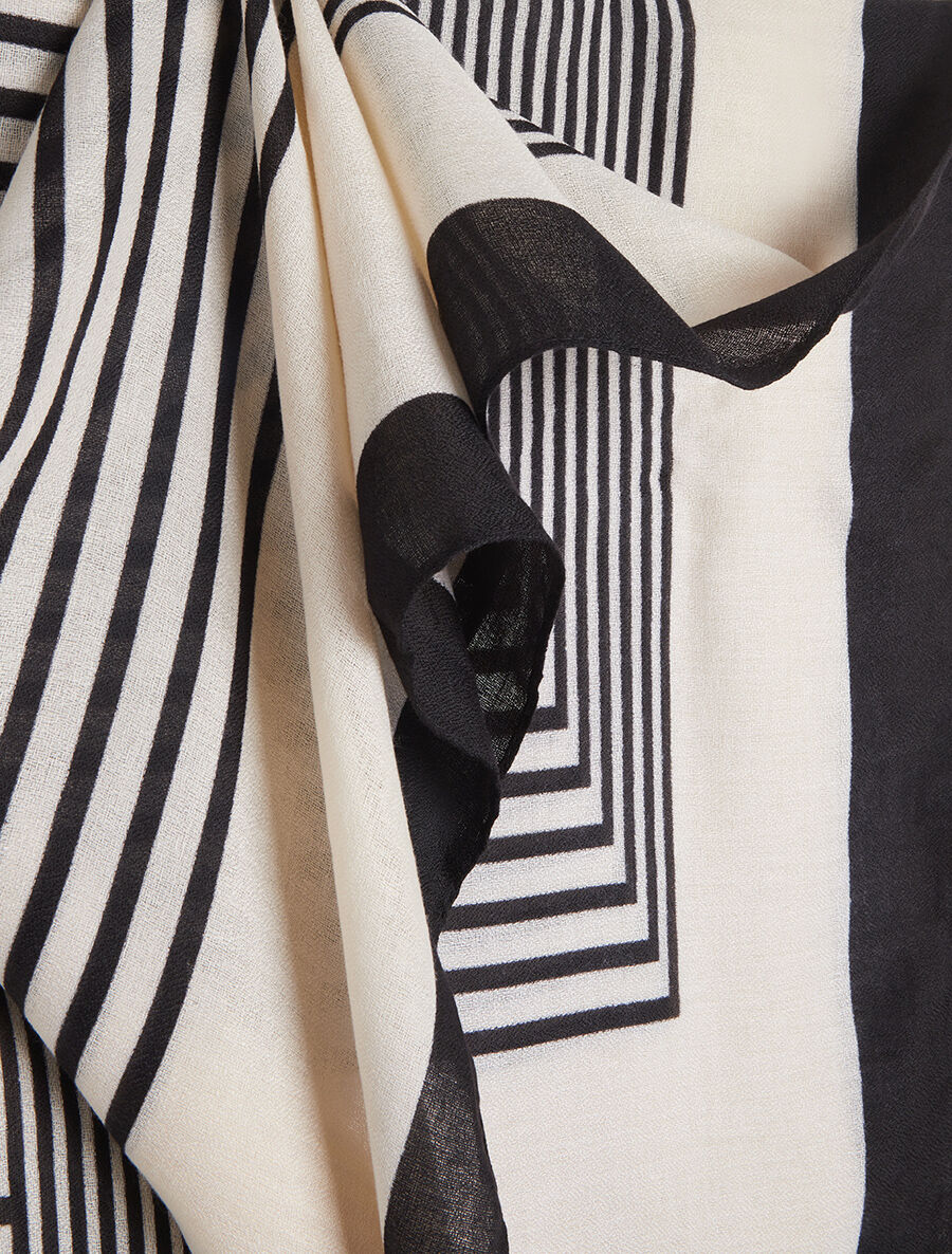 Foulard imprimé rayures stylisées - Écru - 3